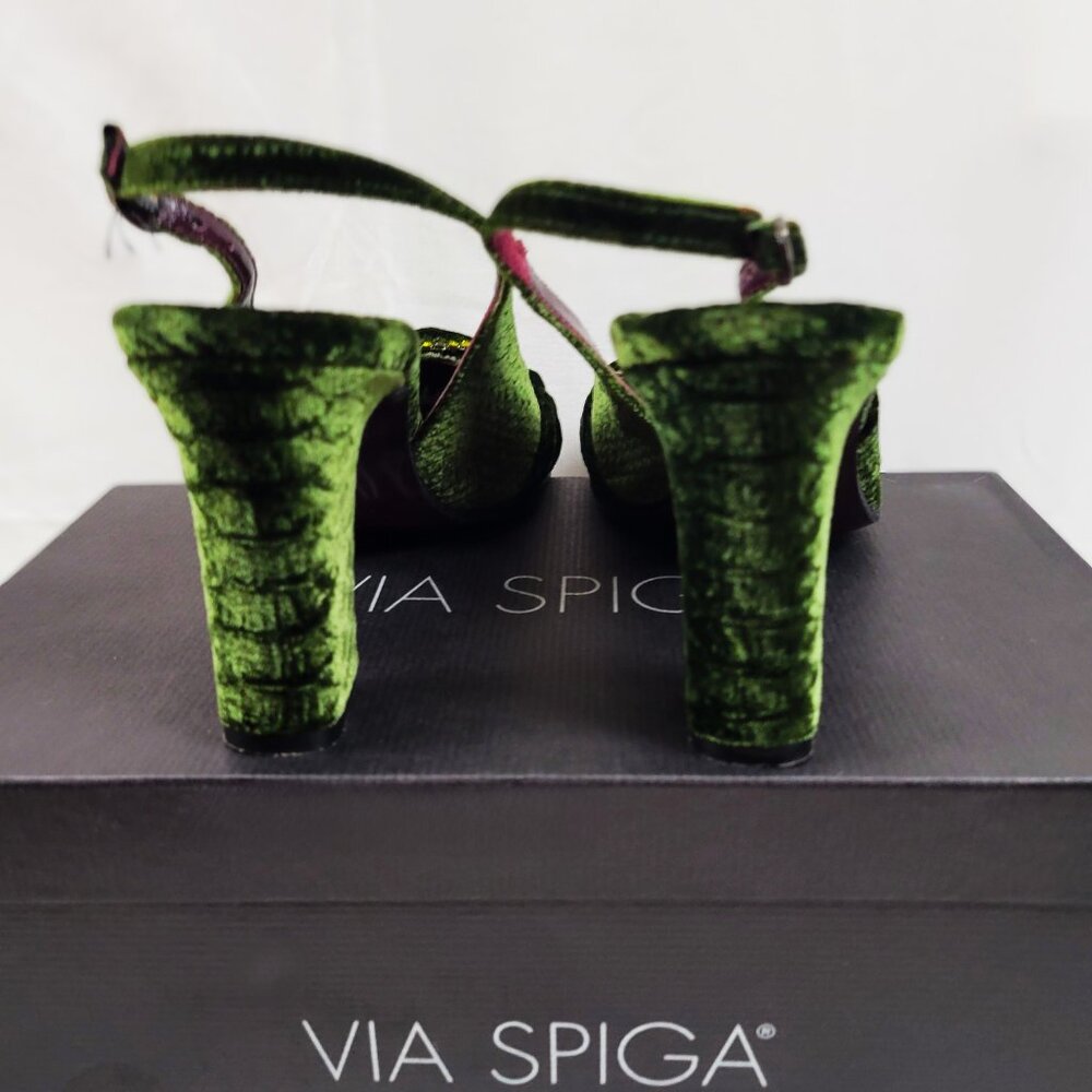 Via Spiga Dark Green Velvet Python Slingback Pump… - image 6